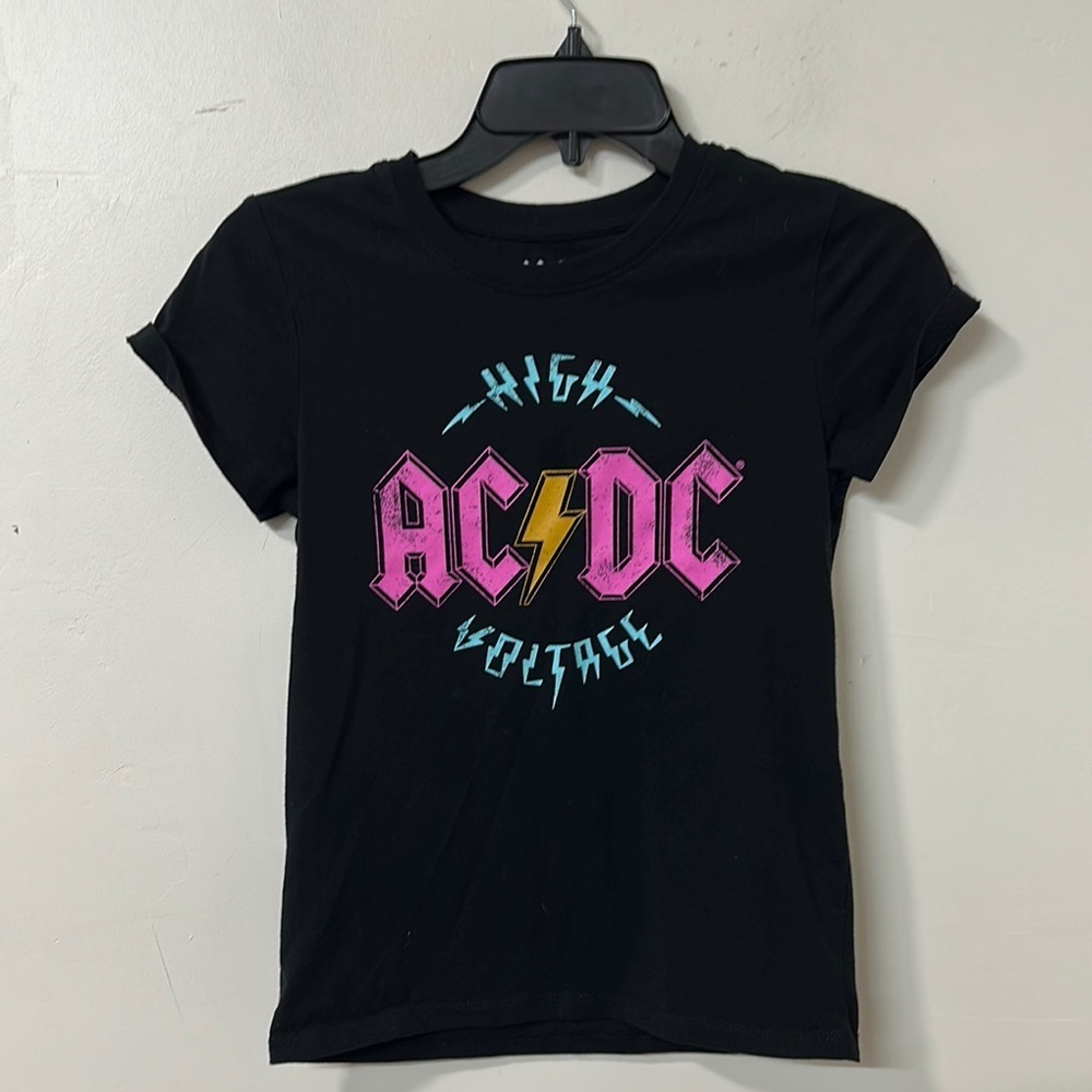AC/DC Black Tee with Pink and Yellow Design